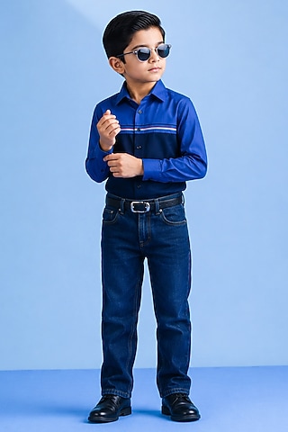 Blue Cotton Shirt For Boys by Abkasa - Kids