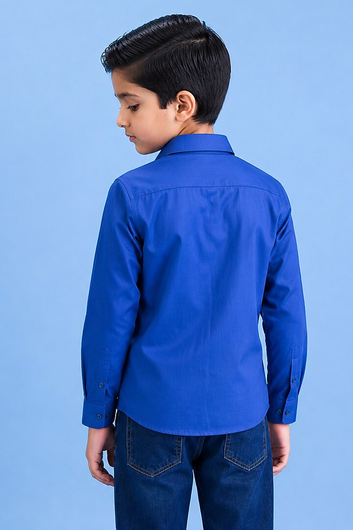 Blue Cotton Shirt For Boys by Abkasa - Kids at Pernia's Pop Up Shop