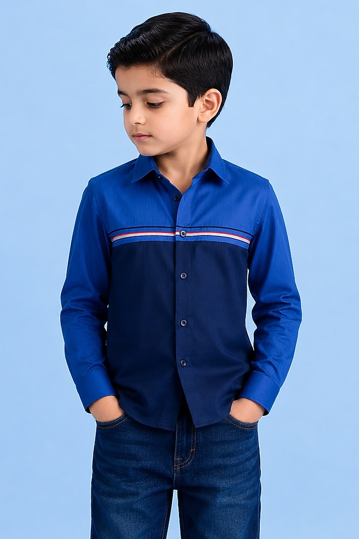 Blue Cotton Shirt For Boys by Abkasa - Kids at Pernia's Pop Up Shop