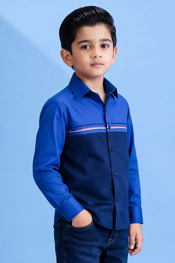 Blue Cotton Shirt For Boys by Abkasa - Kids at Pernia's Pop Up Shop