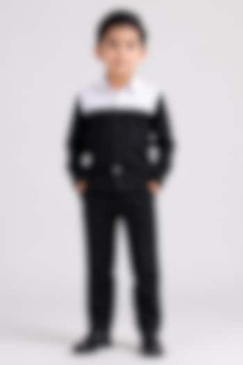 Black Cotton Embroidered Shirt For Boys by Abkasa - Kids at Pernia's Pop Up Shop