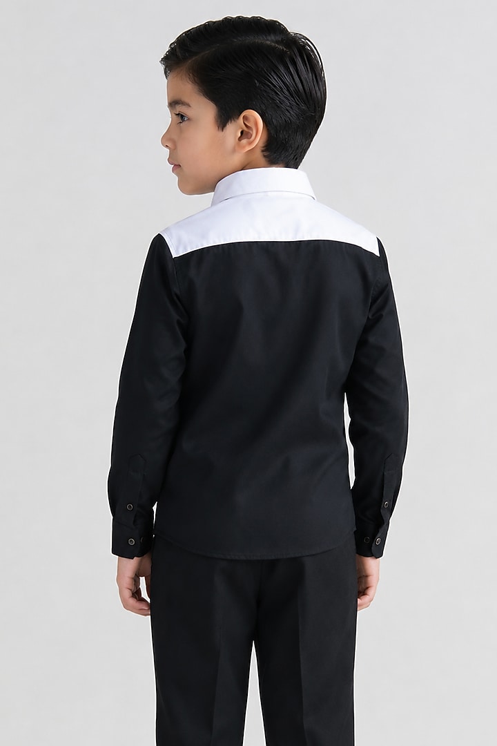 Black Cotton Embroidered Shirt For Boys by Abkasa - Kids at Pernia's Pop Up Shop