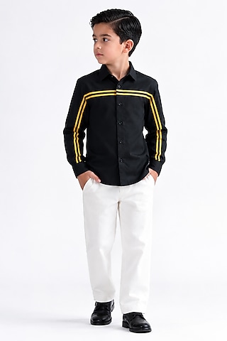 Black Cotton Shirt For Boys by Abkasa - Kids