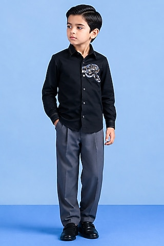 Black Cotton Shirt For Boys by Abkasa - Kids