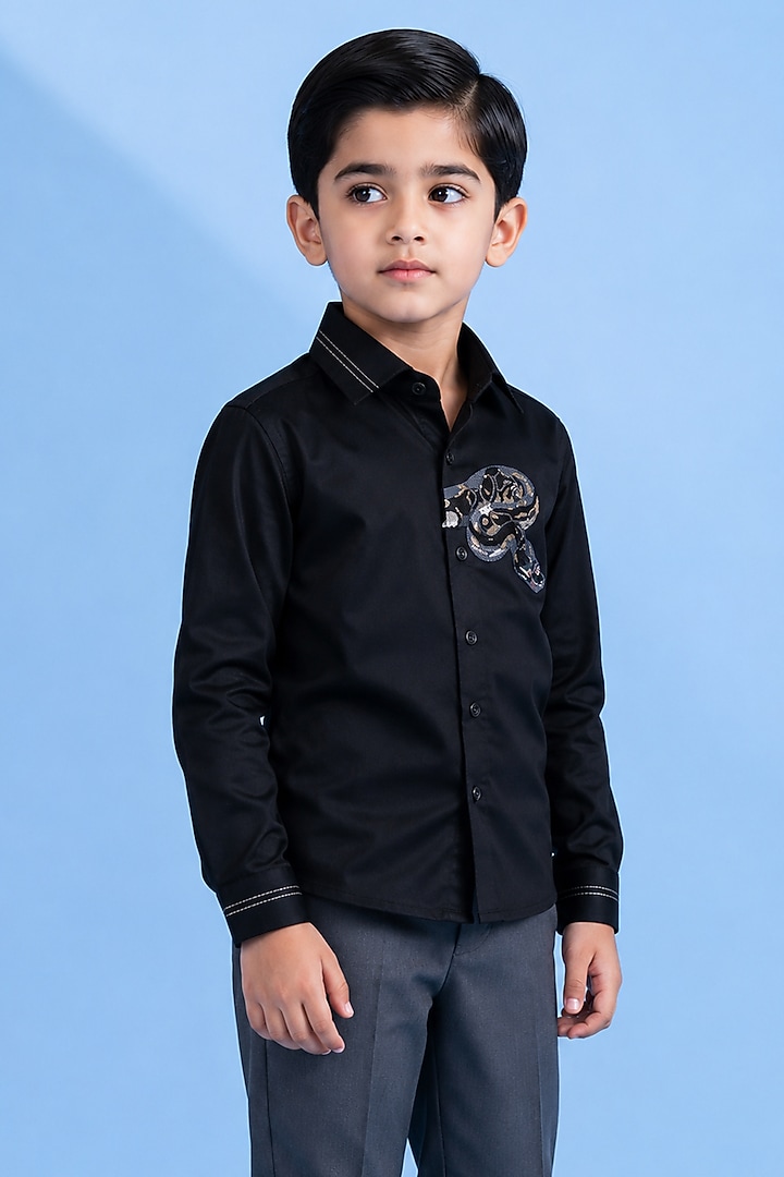 Black Cotton Shirt For Boys by Abkasa - Kids at Pernia's Pop Up Shop