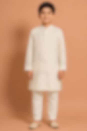 Beige Katan Silk Kurta Set for Boys by Abkasa - Kids at Pernia's Pop Up Shop