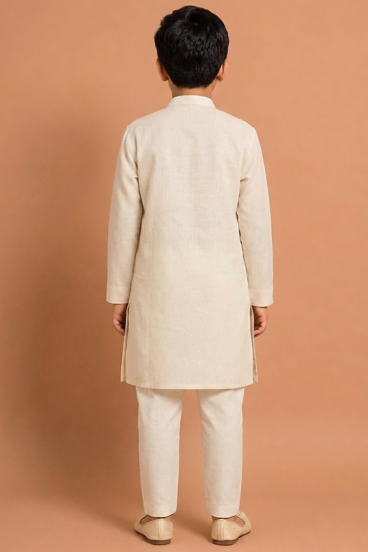 Beige Katan Silk Kurta Set for Boys by Abkasa - Kids at Pernia's Pop Up Shop