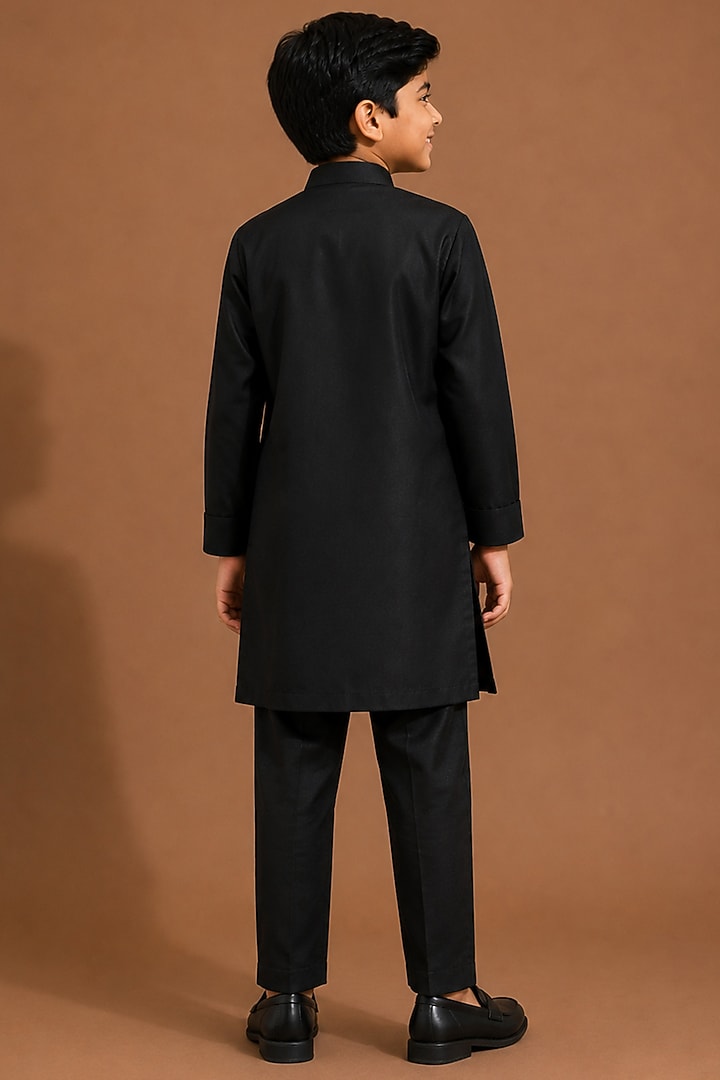 Black Katan Silk Kurta Set for Boys by Abkasa - Kids at Pernia's Pop Up Shop