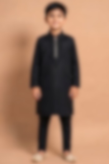 Black Modal Silk Kurta Set for Boys by Abkasa - Kids at Pernia's Pop Up Shop