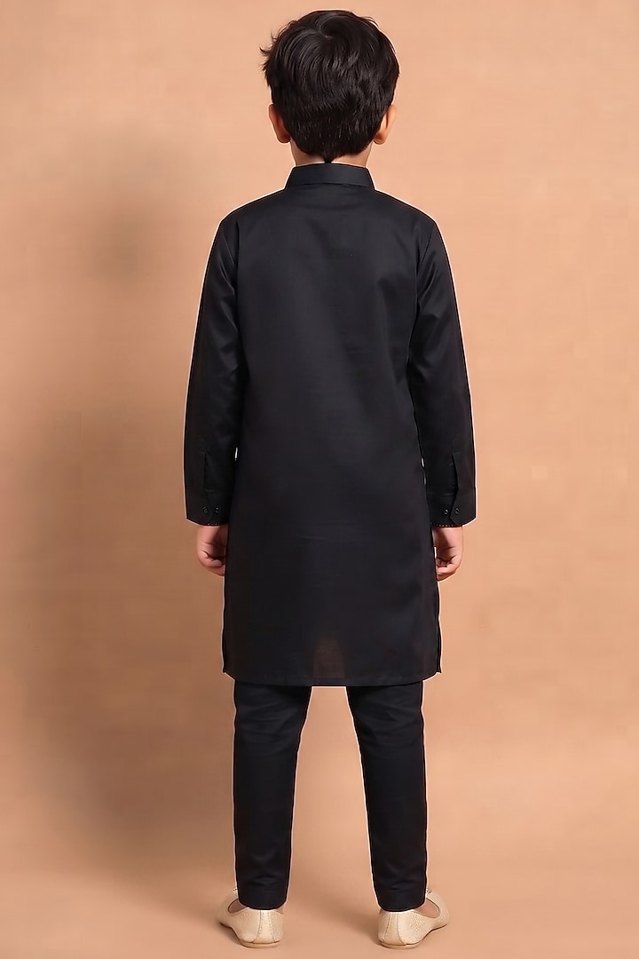 Black Modal Silk Kurta Set for Boys by Abkasa - Kids at Pernia's Pop Up Shop