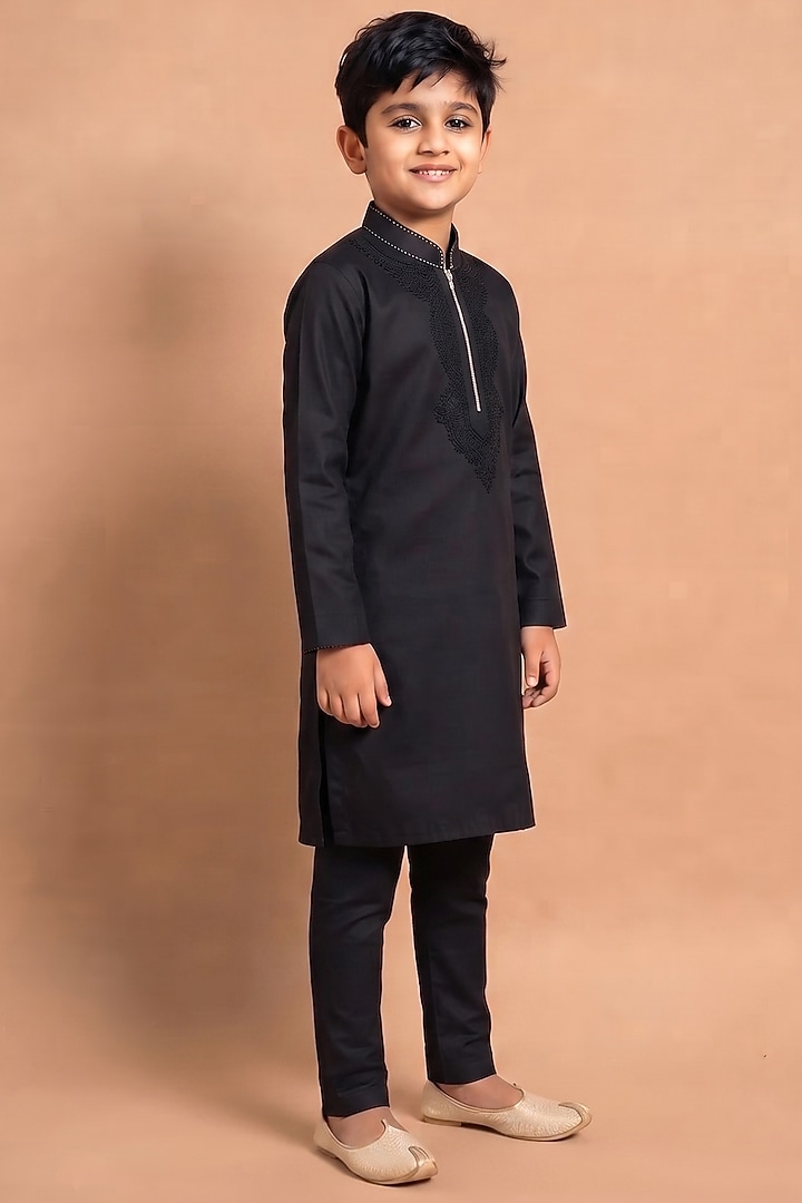 Black Modal Silk Kurta Set for Boys by Abkasa - Kids at Pernia's Pop Up Shop
