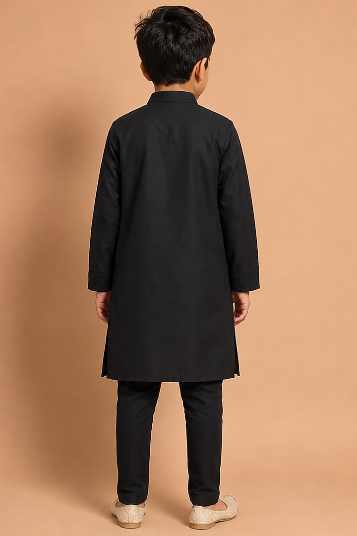 Black Katan Silk Kurta Set for Boys by Abkasa - Kids at Pernia's Pop Up Shop