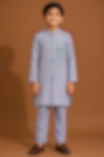 Blue Katan Silk Kurta Set for Boys by Abkasa - Kids at Pernia's Pop Up Shop
