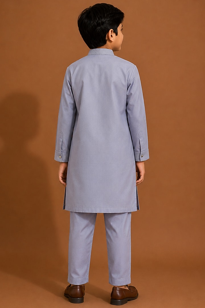 Blue Katan Silk Kurta Set for Boys by Abkasa - Kids at Pernia's Pop Up Shop