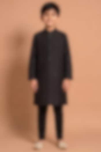 Black Habutai Silk Kurta Set for Boys by Abkasa - Kids at Pernia's Pop Up Shop