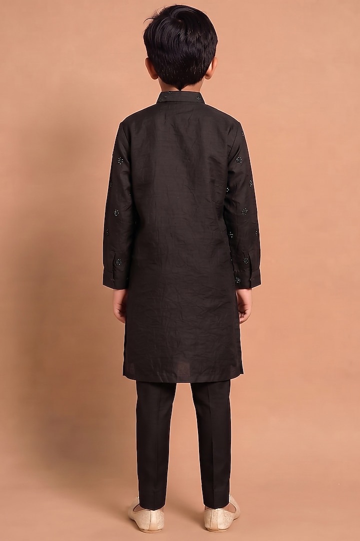 Black Habutai Silk Kurta Set for Boys by Abkasa - Kids at Pernia's Pop Up Shop