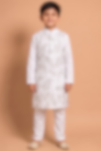 White Modal Silk Kurta Set for Boys by Abkasa - Kids at Pernia's Pop Up Shop
