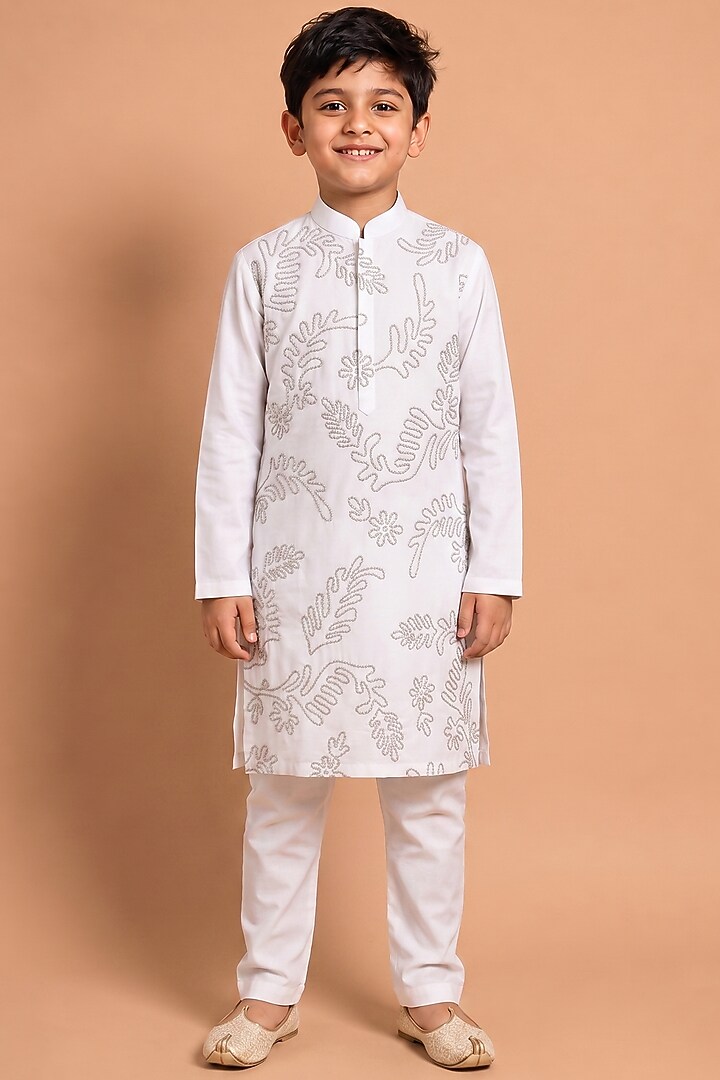 White Modal Silk Kurta Set for Boys by Abkasa - Kids at Pernia's Pop Up Shop