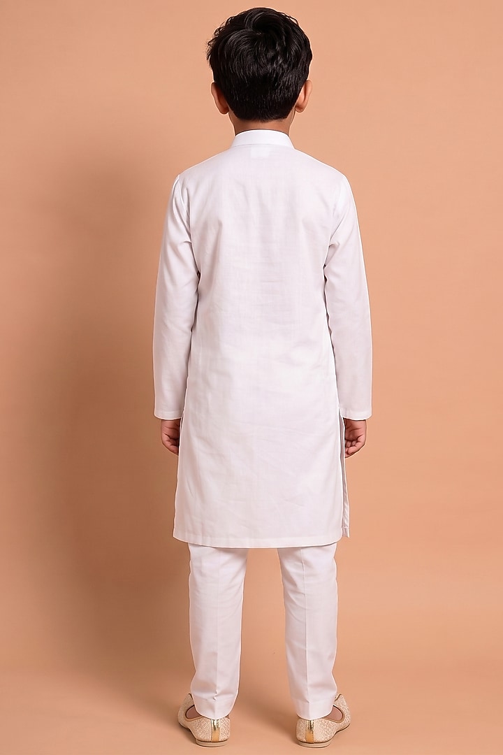 White Modal Silk Kurta Set for Boys by Abkasa - Kids at Pernia's Pop Up Shop