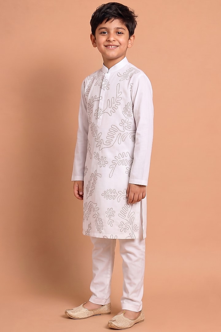 White Modal Silk Kurta Set for Boys by Abkasa - Kids at Pernia's Pop Up Shop