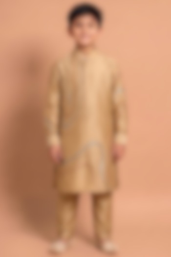 Light Orange Katan Silk Kurta Set for Boys by Abkasa - Kids at Pernia's Pop Up Shop