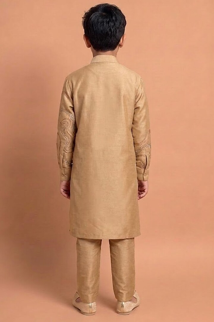 Light Orange Katan Silk Kurta Set for Boys by Abkasa - Kids at Pernia's Pop Up Shop