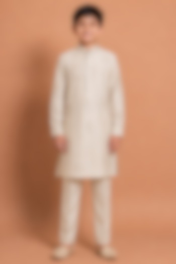 Beige Katan Silk Kurta Set for Boys by Abkasa - Kids at Pernia's Pop Up Shop