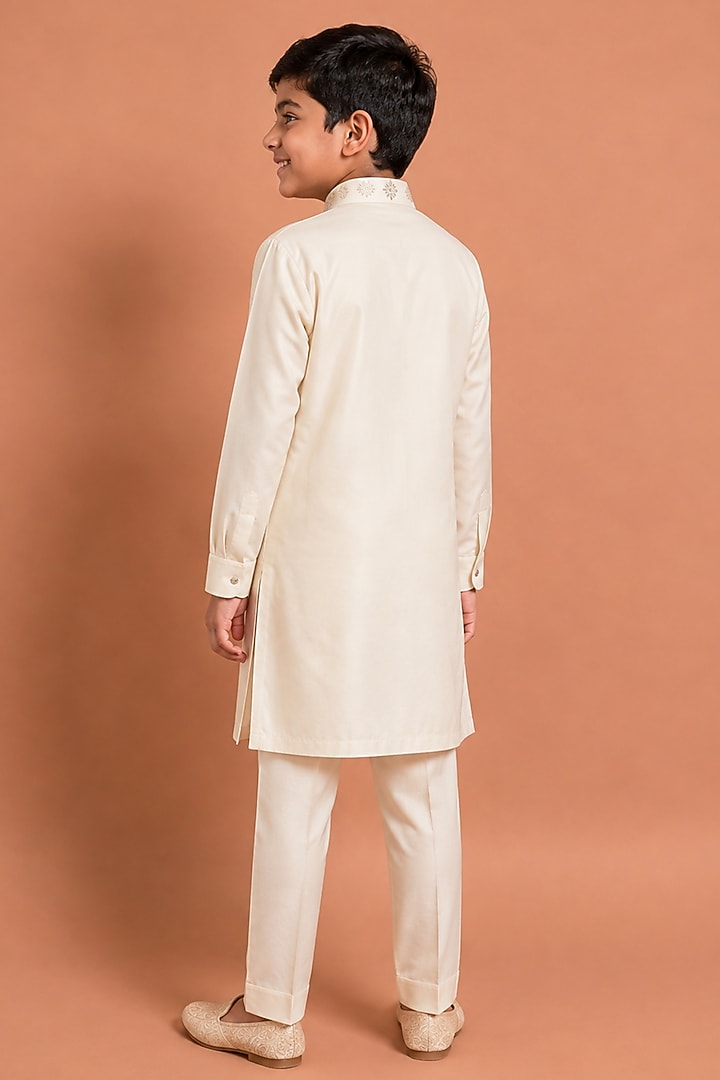 Beige Katan Silk Kurta Set for Boys by Abkasa - Kids at Pernia's Pop Up Shop