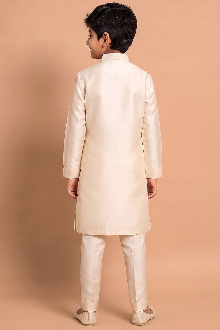 Beige Katan Silk Kurta Set for Boys by Abkasa - Kids at Pernia's Pop Up Shop