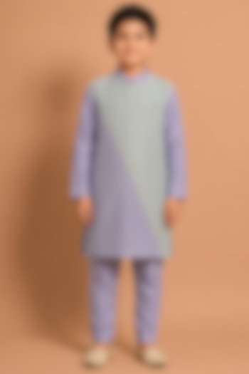 Blue Katan Silk Kurta Set for Boys by Abkasa - Kids at Pernia's Pop Up Shop