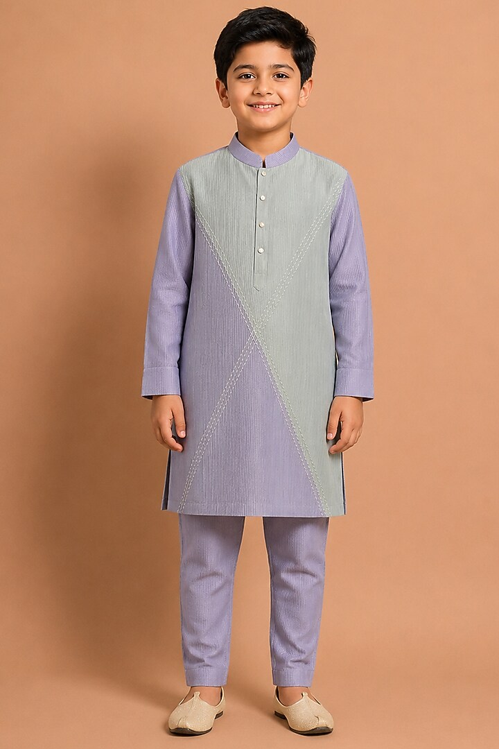 Blue Katan Silk Kurta Set for Boys by Abkasa - Kids at Pernia's Pop Up Shop