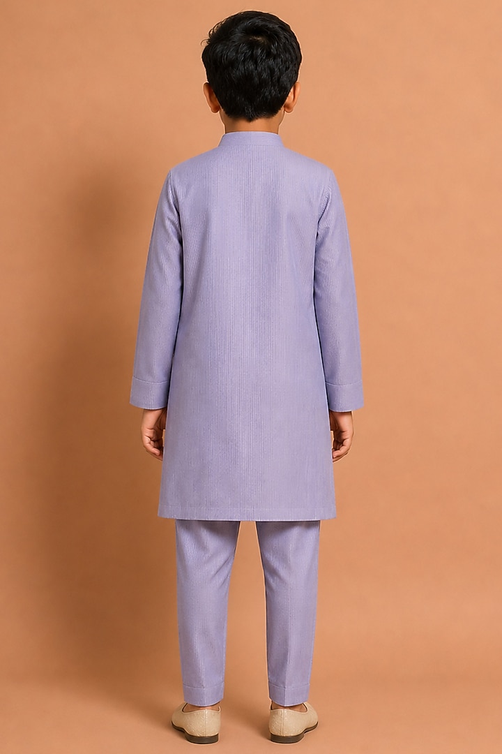 Blue Katan Silk Kurta Set for Boys by Abkasa - Kids at Pernia's Pop Up Shop