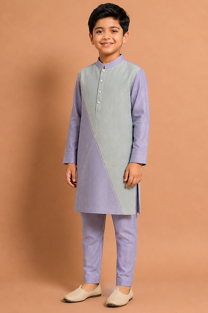 Blue Katan Silk Kurta Set for Boys by Abkasa - Kids at Pernia's Pop Up Shop