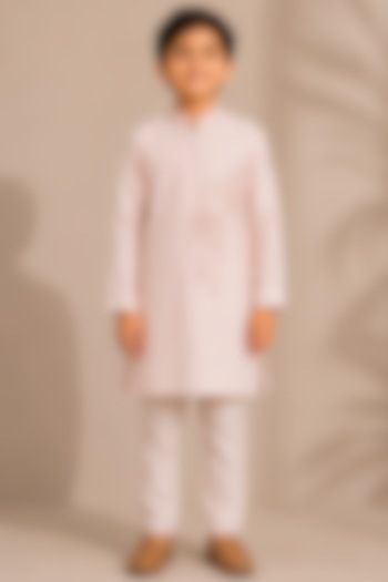 Peach Habutai Silk Kurta Set for Boys by Abkasa - Kids at Pernia's Pop Up Shop