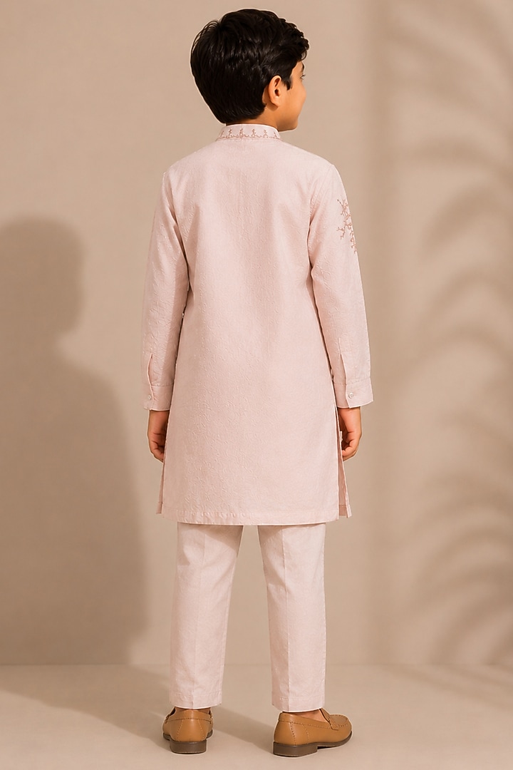 Peach Habutai Silk Kurta Set for Boys by Abkasa - Kids at Pernia's Pop Up Shop