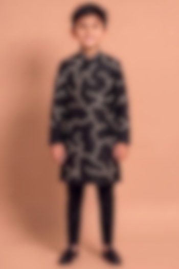 Black Katan Silk Kurta Set for Boys by Abkasa - Kids at Pernia's Pop Up Shop