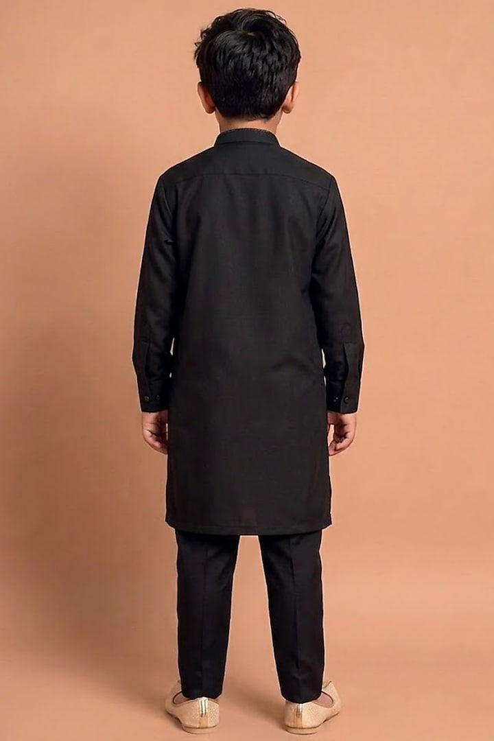 Black Katan Silk Kurta Set for Boys by Abkasa - Kids at Pernia's Pop Up Shop