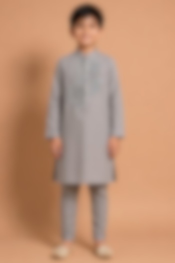 Mouse Grey Modal Silk Kurta Set for Boys by Abkasa - Kids at Pernia's Pop Up Shop