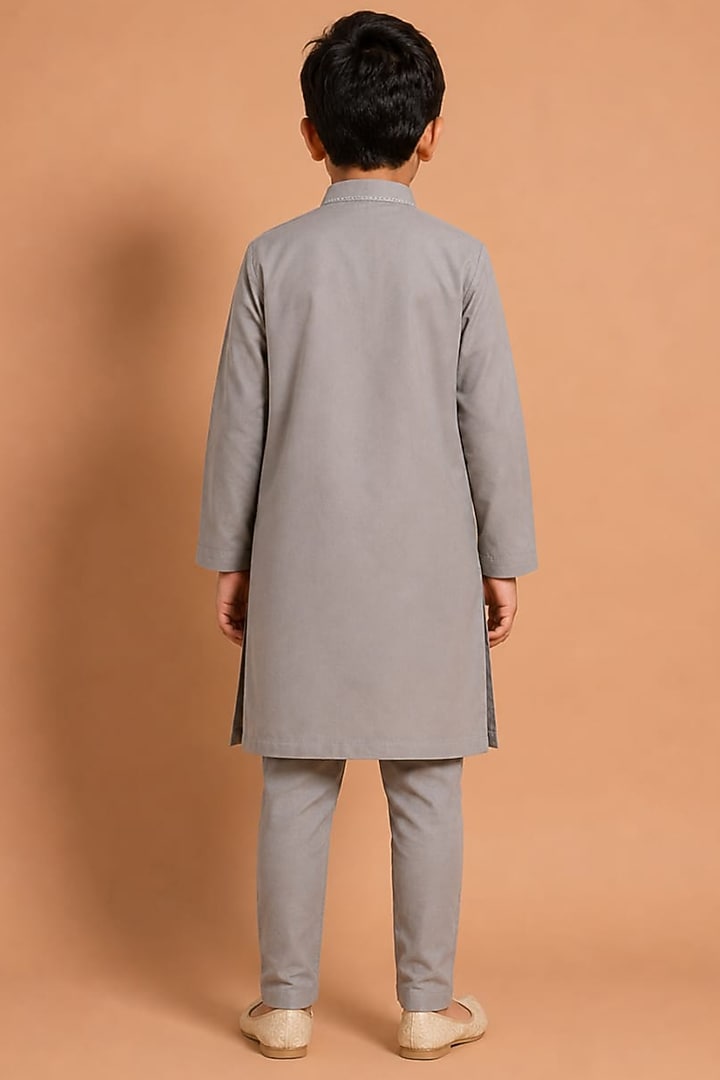Mouse Grey Modal Silk Kurta Set for Boys by Abkasa - Kids at Pernia's Pop Up Shop