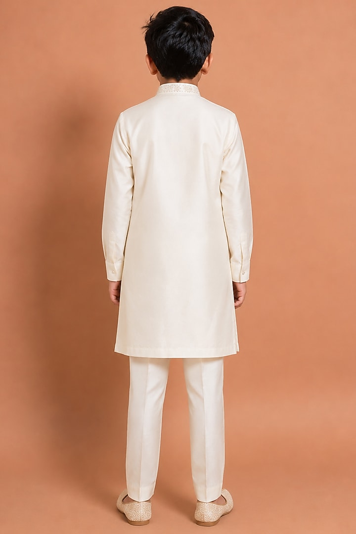 White Katan Silk Kurta Set for Boys by Abkasa - Kids at Pernia's Pop Up Shop