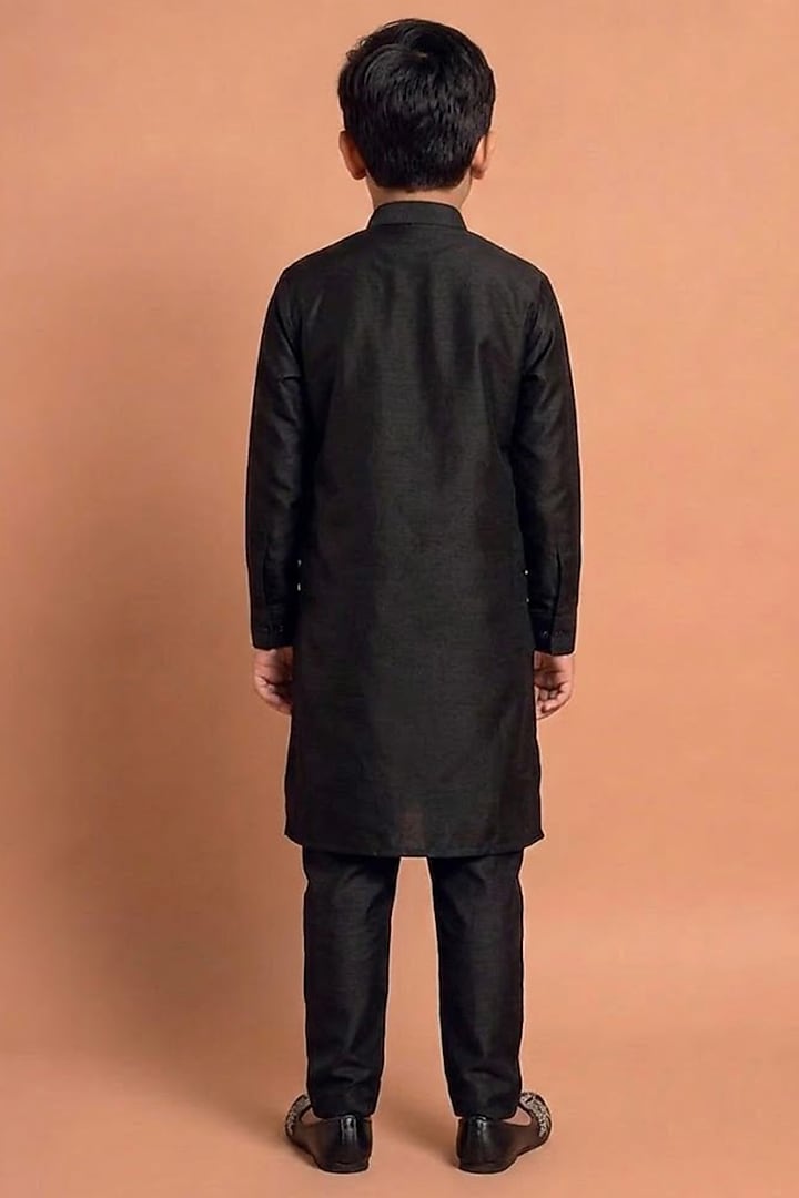 Black Katan Silk Kurta Set for Boys by Abkasa - Kids at Pernia's Pop Up Shop