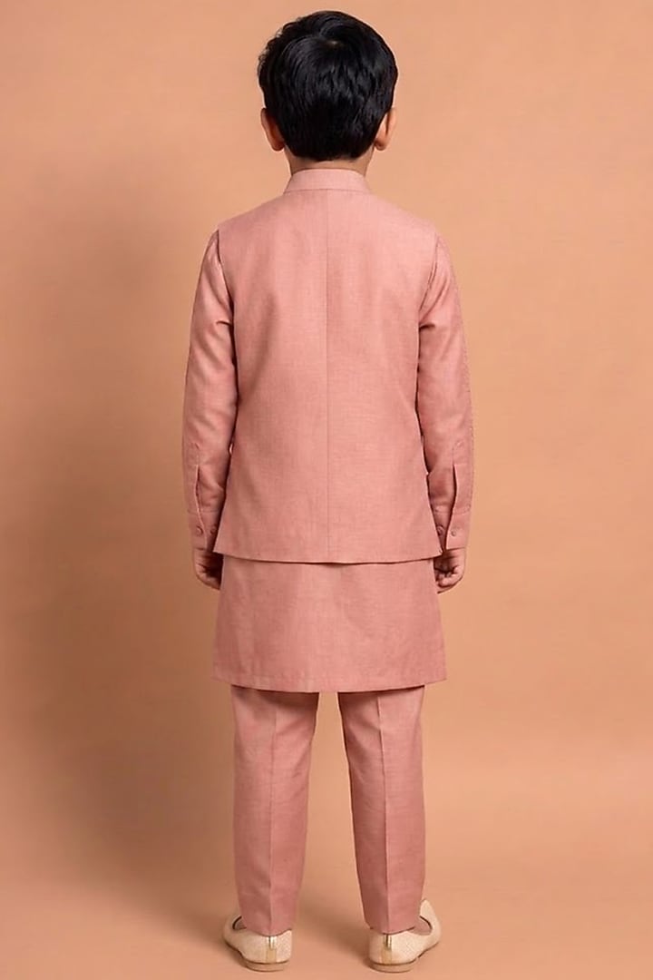 Orange Katan Silk Bundi Jacket Set For Boys by Abkasa - Kids at Pernia's Pop Up Shop