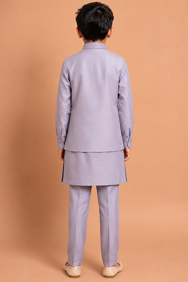 Blue Katan Silk Bundi Jacket Set For Boys by Abkasa - Kids at Pernia's Pop Up Shop