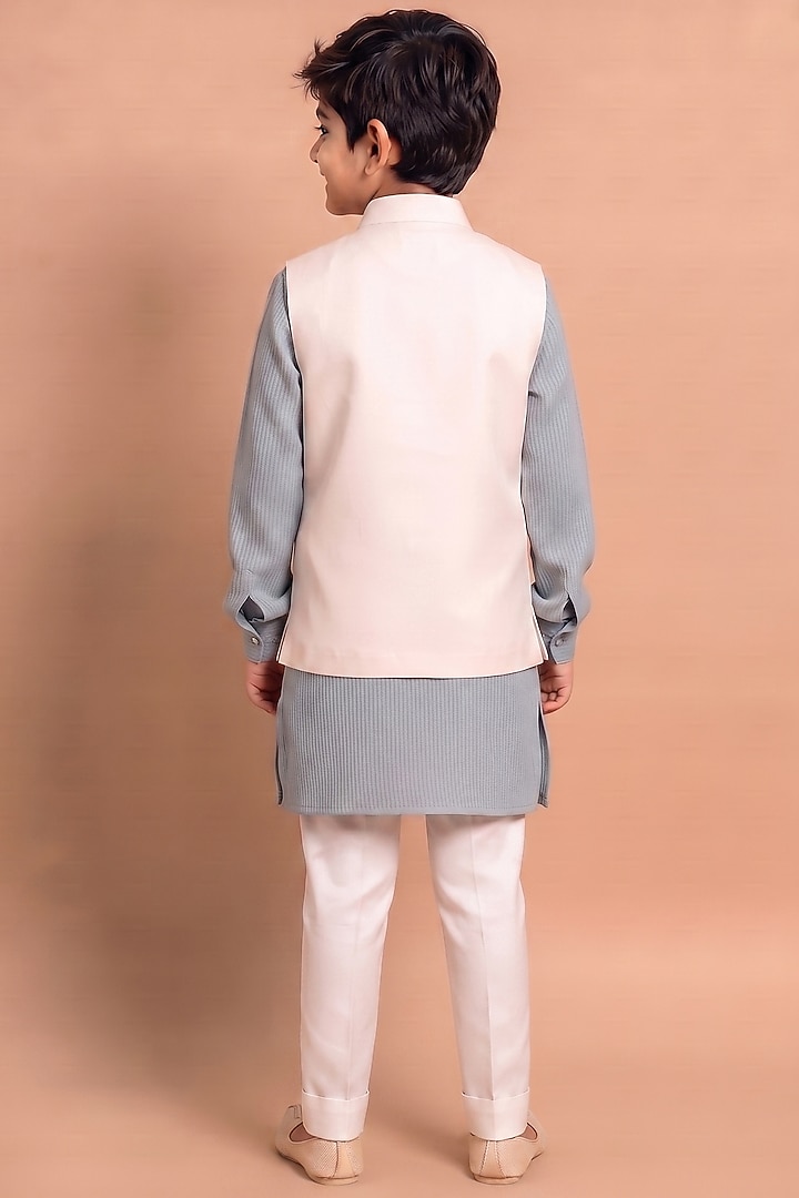 White Katan Silk Bundi Jacket Set For Boys by Abkasa - Kids at Pernia's Pop Up Shop
