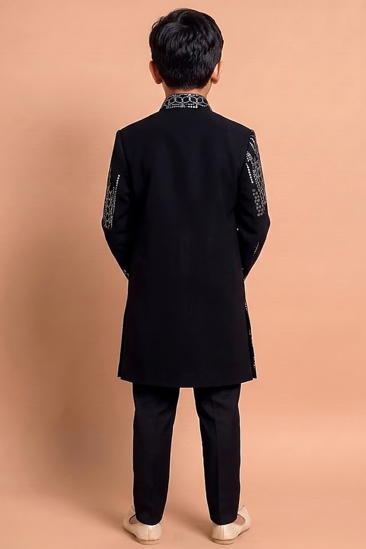 Black Japanese Fabric Indowestern Set For Boys by Abkasa - Kids at Pernia's Pop Up Shop