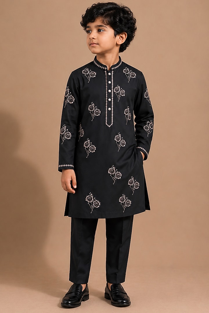 Black Armani Kurta Set For Boys by Abkasa - Kids at Pernia's Pop Up Shop