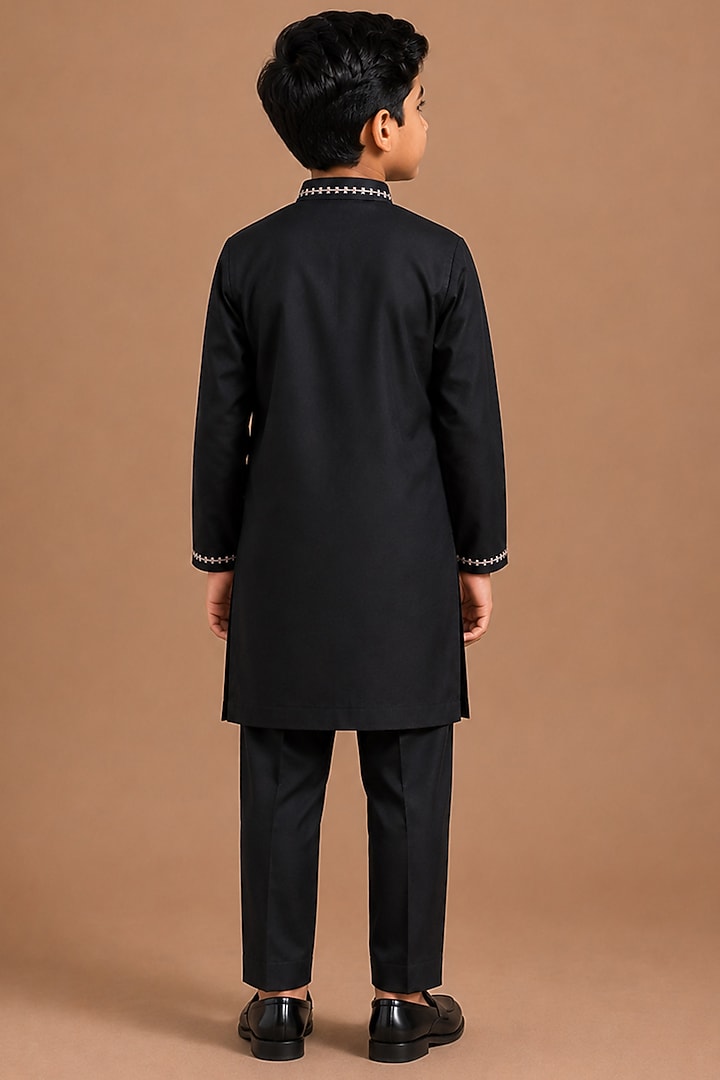 Black Armani Kurta Set For Boys by Abkasa - Kids at Pernia's Pop Up Shop