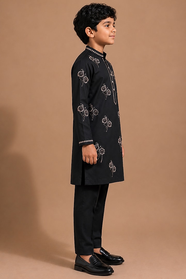 Black Armani Kurta Set For Boys by Abkasa - Kids at Pernia's Pop Up Shop