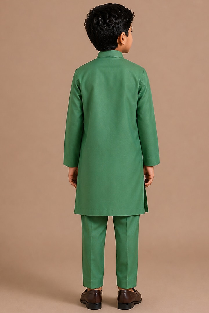 Green Katan Silk Kurta Set For Boys by Abkasa - Kids at Pernia's Pop Up Shop