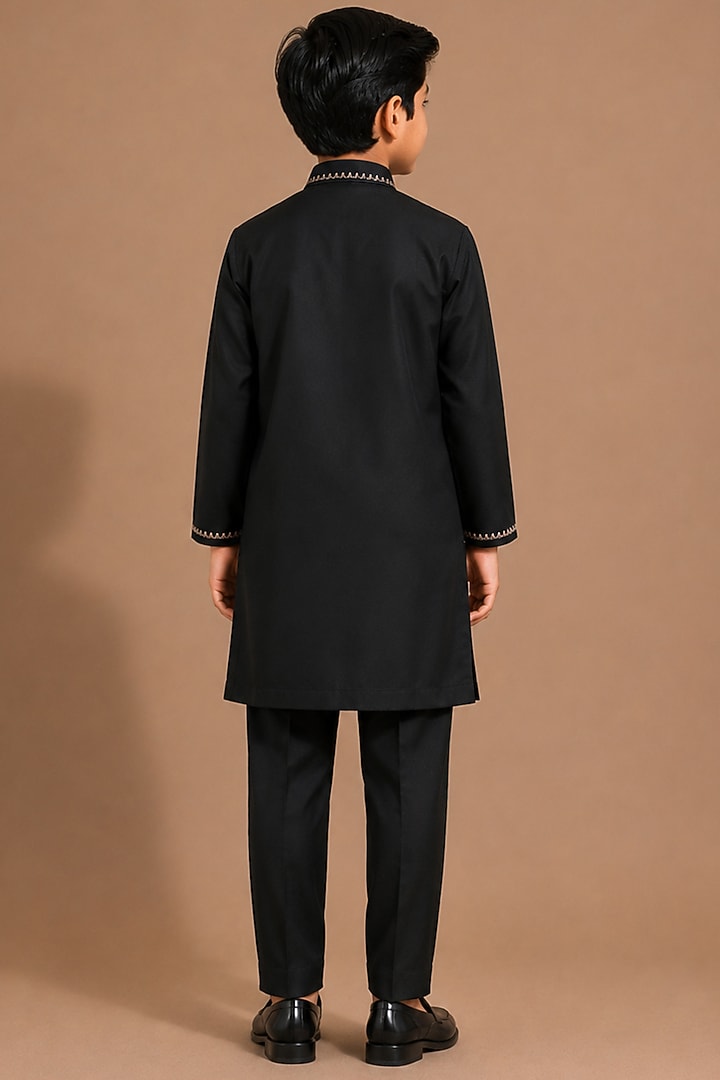 Black Armani Kurta Set For Boys by Abkasa - Kids at Pernia's Pop Up Shop